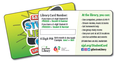 Student Library Card, front and back, for San Jose Unified