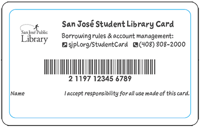 back of the San Jose Student Library Card showing 14-digit barcode